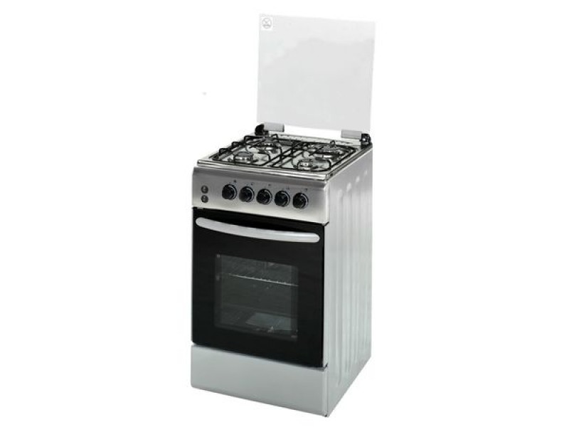 Aragaz Hausberg HB-005IN, 4 arzatoare , Gaz, Aprindere electrica, Iluminare cuptor, 50x60 cm, Inox