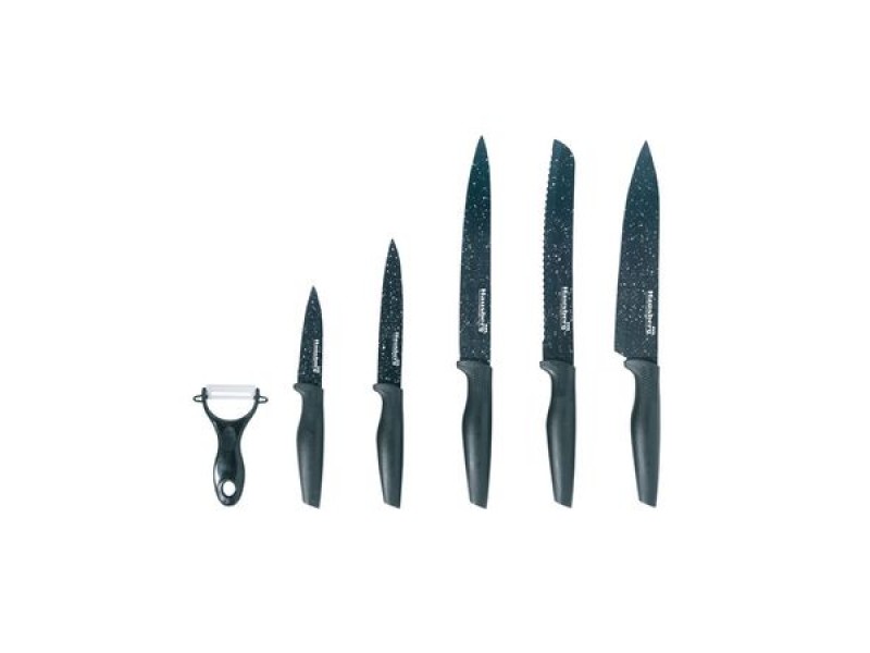 Set 5 Cuţite din Inox şi Decojitor Ceramic Hausberg Home, 6 piese, Înveliș Ceramic, Negru