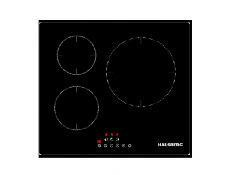 Plita incorporabila Hausberg HB1530, Electrica, Inductie, 3 zone de gatit, PowerBoost, 60 cm, Negru