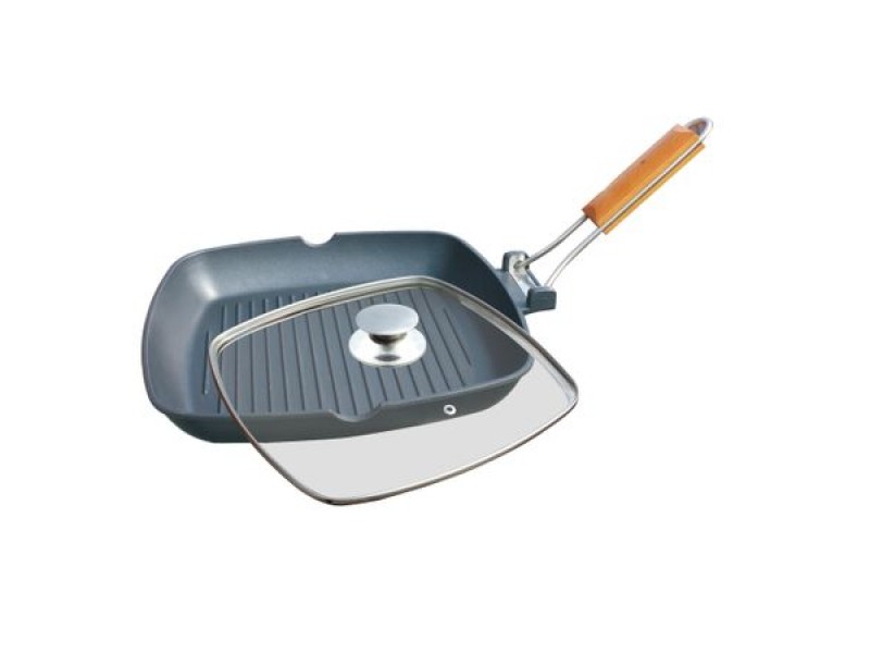 Tigaie grill aluminiu cu capac, Grunberg , 20 cm