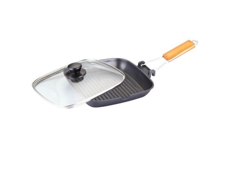 Tigaie grill Grunberg, 28 cm, Capac, Negru