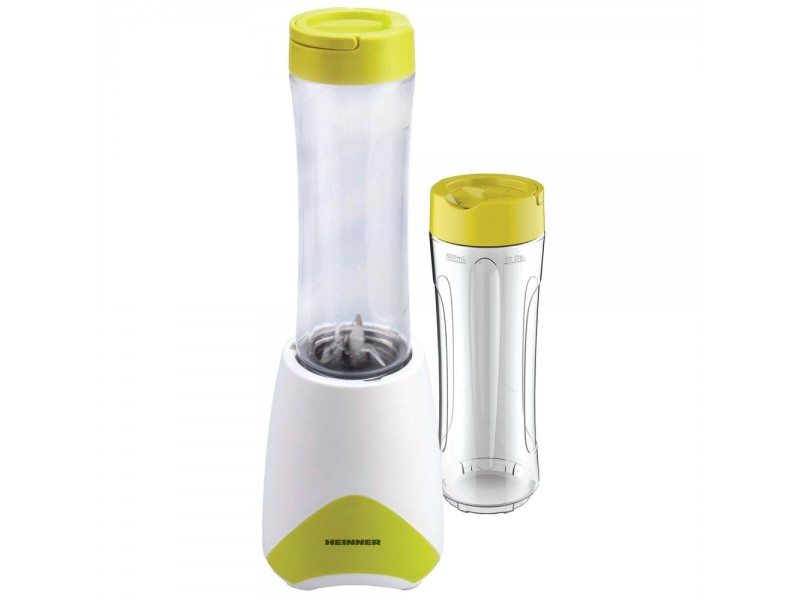 Blender sport Heinner HSB-300, 300W, 2 recipiente Tritan, Lame inox, Alb/Verde 