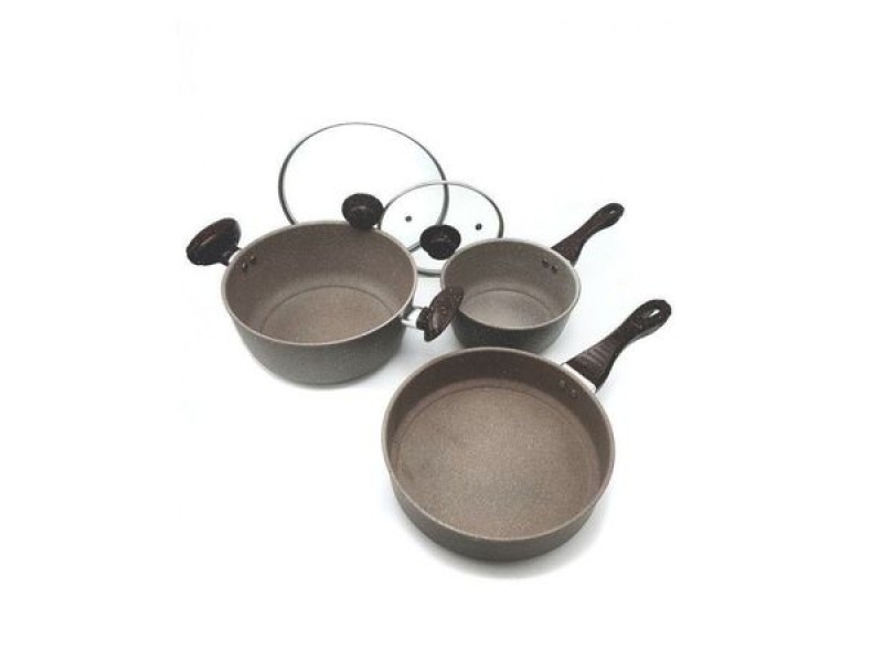 Set 2 cratite si tigaie din granit Hausberg, 19, 25 si 26 cm,capac Sticla,5 piese, HB-H711