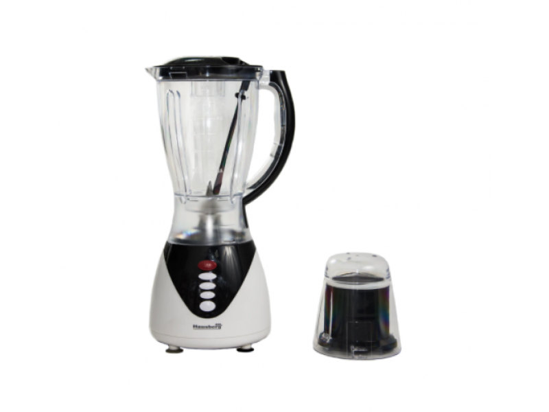 Blender 2 in1, 300 w Hausberg HB7761N, Lame Otel Inoxidabil, Vas de sticla 1,5 l, negru