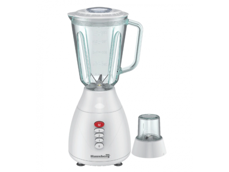 Blender 2 in 1 cu bol de sticla Hausberg HB-7761AB lama din otel inoxidabil, capacitate 1,5L, Alb