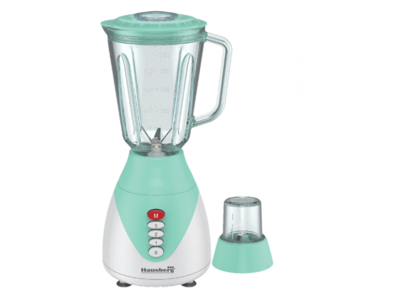 Blender 2 in 1 cu bol de sticla Hausberg HB-7761TR lama din otel inoxidabil, capacitate 1,5L, Turcoaz