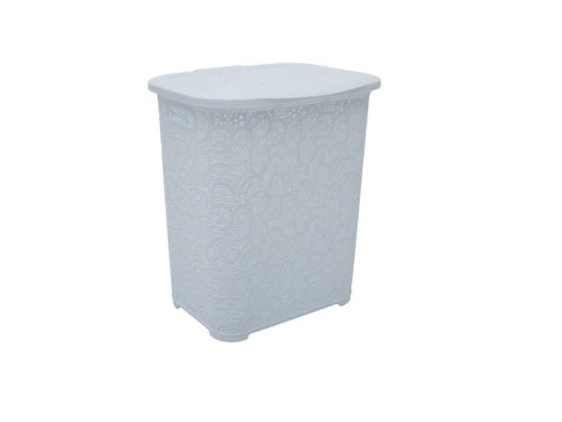 Cos de rufe TUFFEX, plastic rattan, 45 L, Elegant alb dantelat