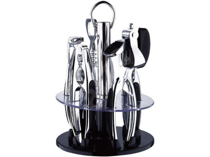 Set ustensile de bucatarie Bohmann BH-7780, 6 piese, suport rotativ inox+plastic