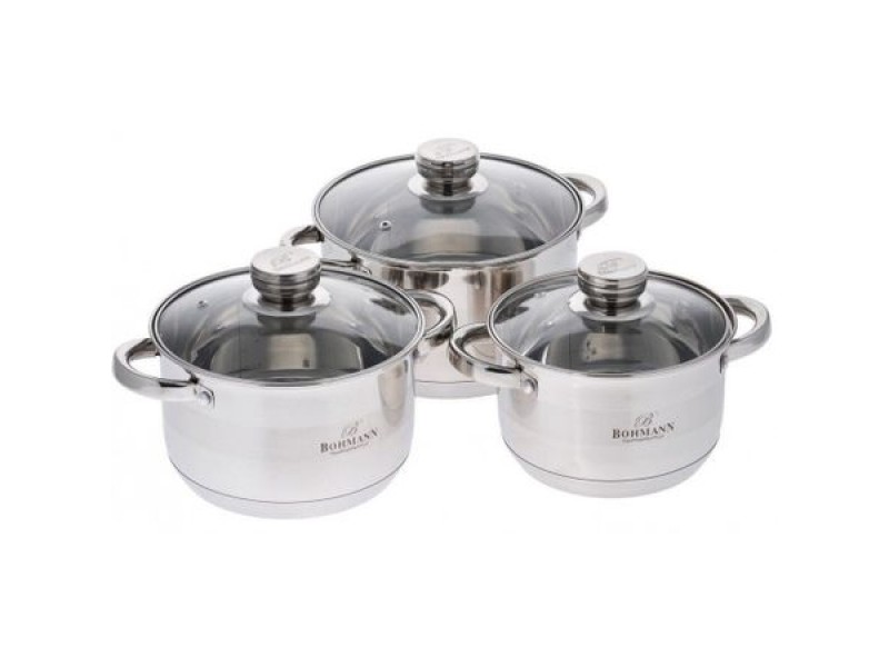 Set oale 6 piese Bohmann, (2.6L, 3.6L, 4.5L), inductie, cu capac sticla, Inox