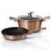 Set oala cu capac si tigaie marmorate (3 piese) din aluminiu forjat Rose Gold (Cupru) Metalic Line Berlinger Haus BH1281N