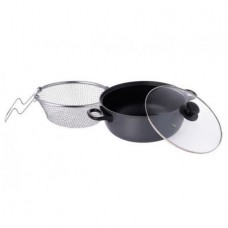 Cratita otel carbon cu acoperire non-stick si cos pentru prajit, 24x9cm, capac sticla, Esperansa ES 1213 F