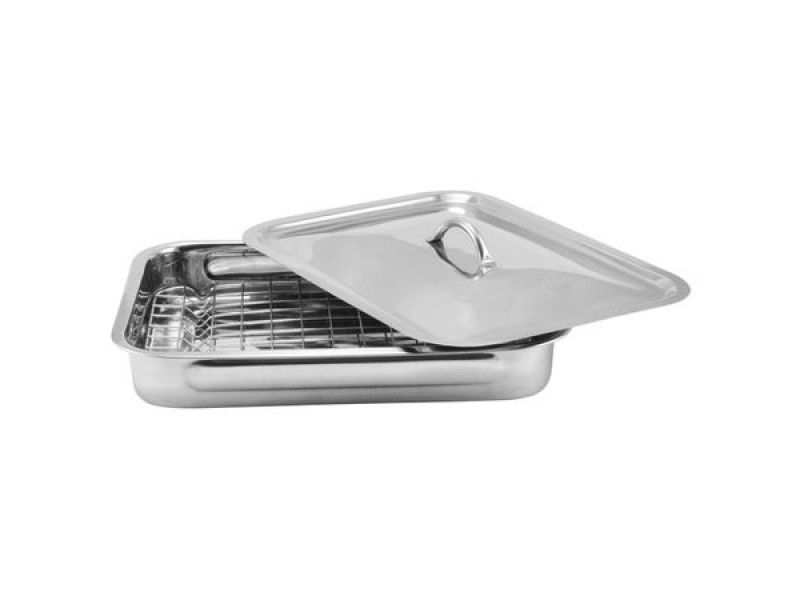 Tava din inox, pentru cuptor , cu grill si capac , 38 x 28 x 6 cm , Grunberg GR2967