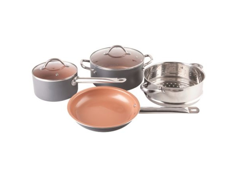 Set 6 piese, 3 vase din aluminiu cu invelis antiaderent , cu ceramica si titan , Grunberg GR6936