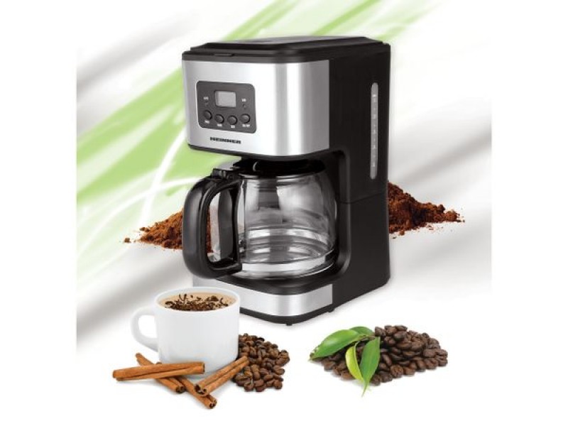 Cafetiera digitala Heinner, 900W, 1.5L, Timer, LCD, Negru-Inox