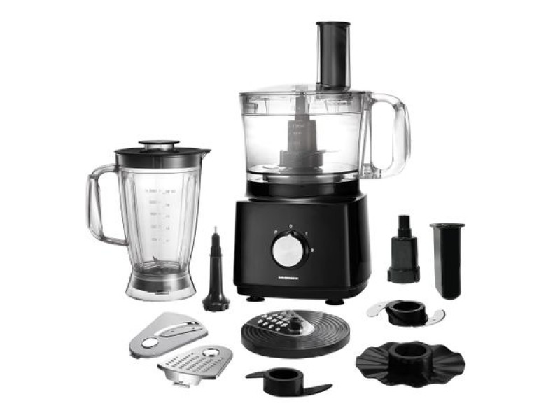 Robot de bucatarie Heinner HFP-750BK, 750 W, Bol 1.2 l, Blender 1.8 L, Disc feliere, Maruntire, Negru