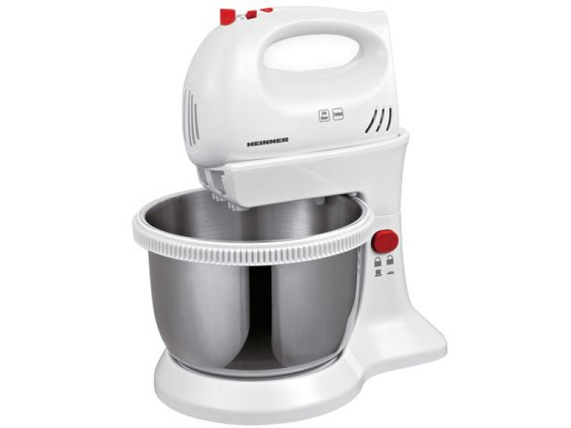 Mixer cu bol Heinner HMBR-300W, Bol Rotativ Inox, 300W, 3.4L, Alb