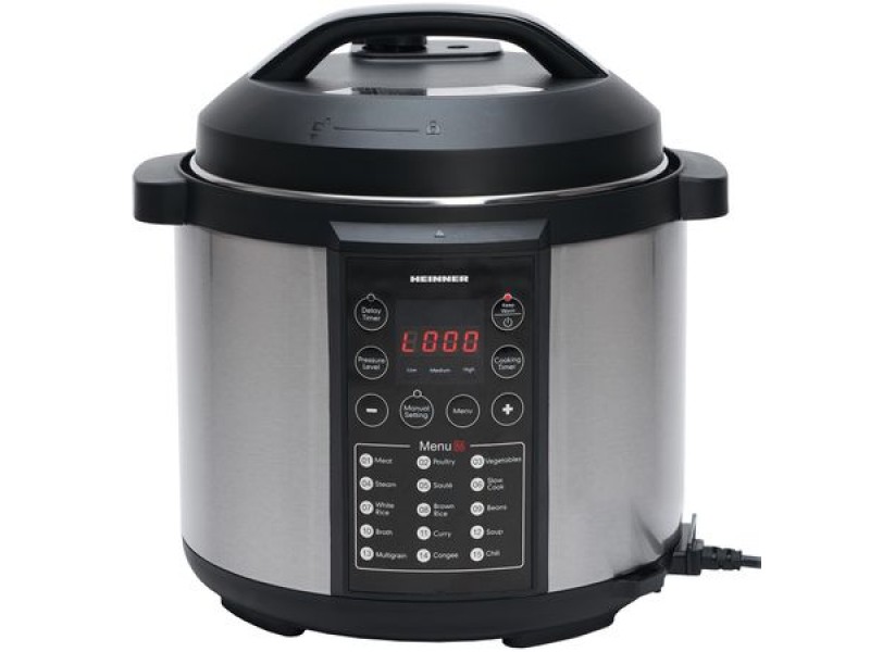 Multicooker cu gatire la presiune Heinner HPCK-6IX, 4.5 L, 15 programe, Vas antiadeziv detasabil, Presiune reglabila, Timer, Display led, Inox