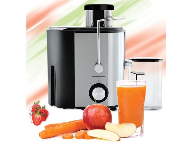 Storcator de fructe Heinner 500W, Recipient pulpa 1.2l, Recipient suc 350 ml, 2 trepte de viteza, Inox