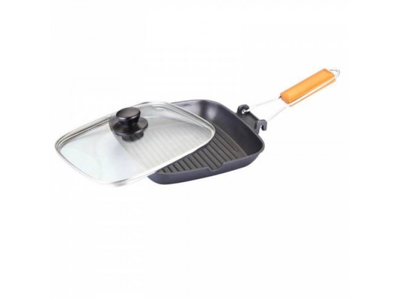 Tigaie grill Grunberg, 24 cm, Capac, Negru