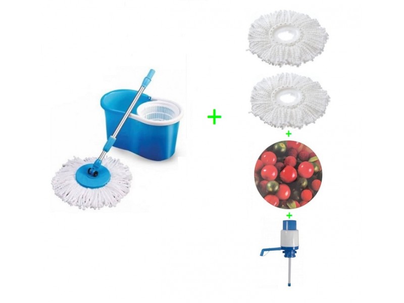 Pachet Galeata Magic Mop cu mop rotativ , rotire 360 grade, curatare umeda/uscata si pompa de apa pentru bidon 5-10 L, 2 rezerve mop , tocator din sticla