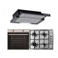 Pachet HAUSBERG Basic Style Plus, Cuptor electric Incorporabil HB8051, Clasa A, 76L, 2000W, Negru/Inox Plita Incorporabila HB555, 4 arzatoare, Gaz, Inox, Hota incorporabila telescopica HB1285NG, Putere de absorbtie 420 m3/h, 2 motoare, 60 cm, Negru