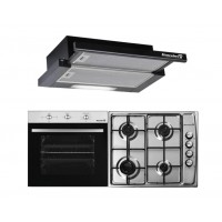 Pachet HAUSBERG Basic Style Plus, Cuptor electric Incorporabil HB8052, Clasa A, 71L, 2000W, Negru/Inox, Plita Incorporabila HB555, 4 arzatoare, Gaz, Inox, Hota incorporabila telescopica HB1285NG, Putere de absorbtie 420 m3/h, 2 motoare, 60 cm, Negru