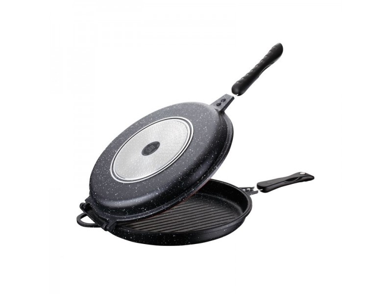 Tigaie Grill Dubla Rotund Peterhof din Aluminiu cu interior Granit,manere cu magnet, Dimensiuni: 32x7.5cm