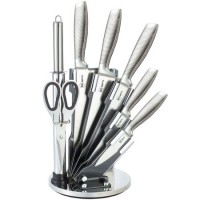 Set de cutite Bohmann inox turnat 8 piese , Foarfeca, si Dispozitiv de Ascutit Suport inclus, argintiu/mat