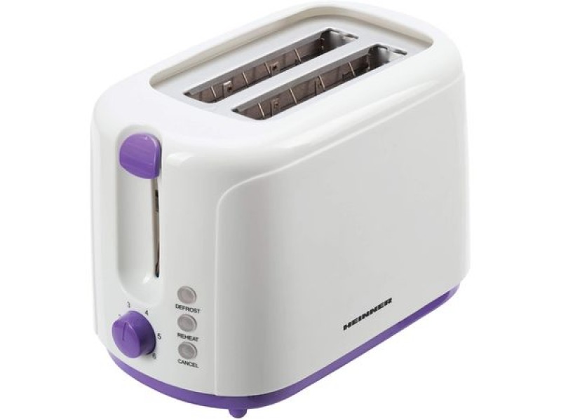 Prajitor de paine Heinner, 750 W, 2 felii, Alb/Mov