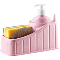 Dispenser sapun lichid si suport de burete Sponge Holder,Roz + 2 bureti de bucatarie , Tuffex TP437