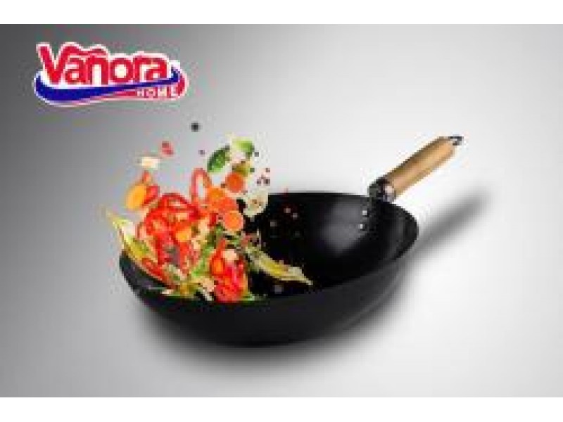 Tigaie wok Vanora 30 cm neagra, otel carbon