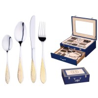 Set tacamuri din inox 72 piese gold,cutie depozitare, HERZOG, IM-72WC