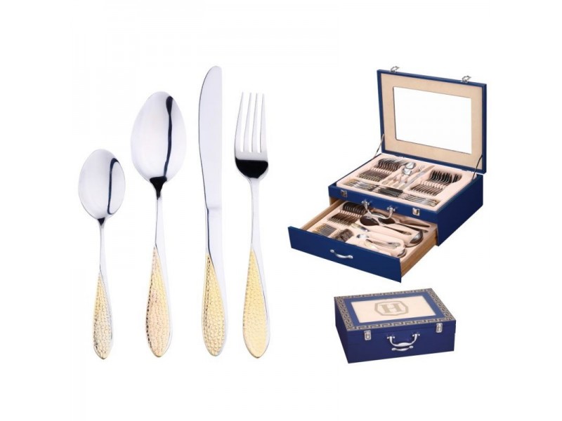 Set tacamuri din inox 72 piese gold,cutie depozitare, HERZOG, IM-72WC