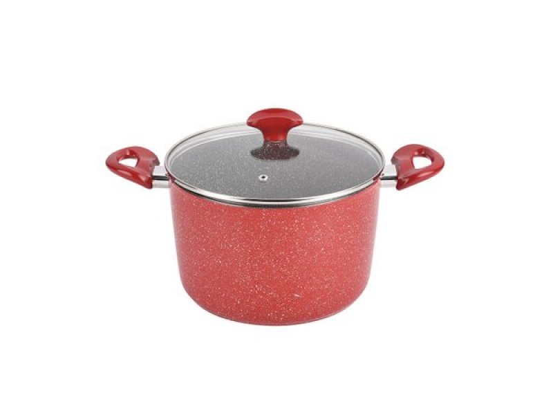 Oala adanca din aluminiu forjat, ZEPHYR Red Passion Z-4418-E24D, 24 cm, Invelis Marmura, Marmura Rosu