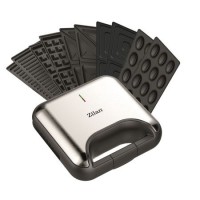 Sandwich-maker ZILAN 5 in 1 ZLN-3932, 800 W, 5 tipuri de placi grill, triunghi, sandwich, waffle, nuci, Negru/Inox