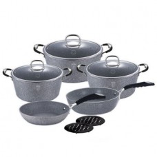 Set oale si tigai marmorate (10 piese) din aluminiu forjat Gray Stone Touch Line Berlinger Haus BH1167N