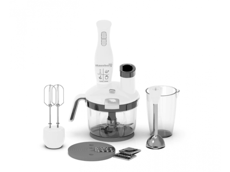 Blender 4 in 1 Hausberg HB-7710AB, capacitate bol 1.5 l, 1500 W, functie turbo, Alb