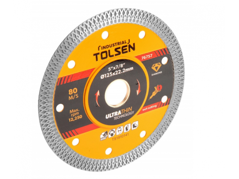 Disc diamantat (industrial) de taiere continuu, 125x22.2x1 mm, ultra subtire, taiere umeda si uscata, TOLSEN