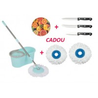 Pachet Mop rotativ fara pedala cu rezerve si  Set cutite 3 piese + 1 Tocator din sticla  + 2 rezerve mop