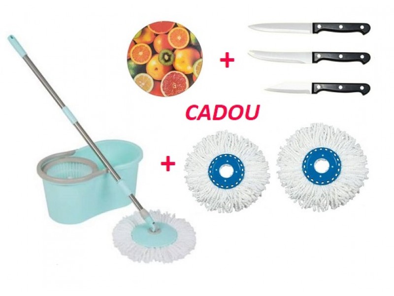 Pachet Mop rotativ fara pedala cu rezerve si  Set cutite 3 piese + 1 Tocator din sticla  + 2 rezerve mop