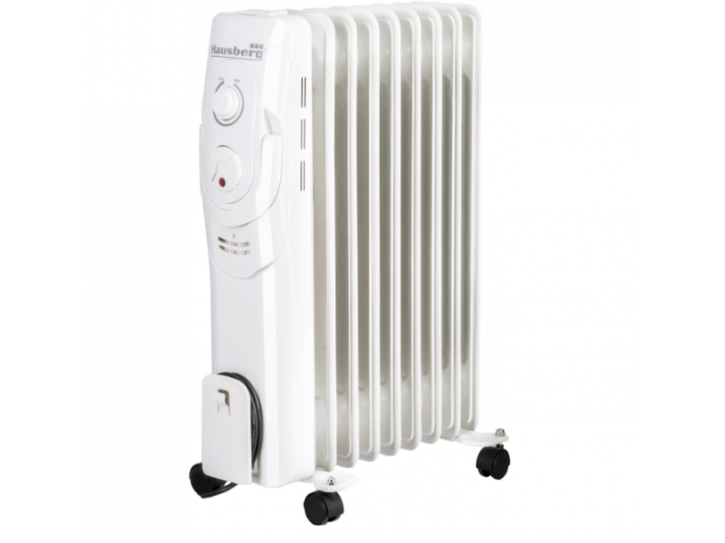 Calorifer electric Hausberg HB-8910AB, 2000 W, 9 elementi, 3 nivele de putere, termostat reglabil, Alb