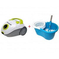 Aspirator cu sac Hausberg , Putere 700 W, sac 1 L, + Galeata Magic Mop 360 ,Mop Rotativ,HB-2080V