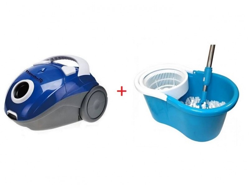  Aspirator cu sac Hausberg , Putere 700 W, sac 1 L, + Galeata Magic Mop 360 ,Mop Rotativ,HB-2080A