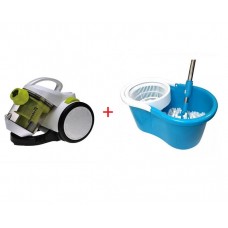 Pachet Aspirator fara sac , Putere 700 W, ciclonic,Alb/ Verde, Capacitate colectare 1.5 l + Galeata Magic Mop cu mop rotativ, HB-2090V