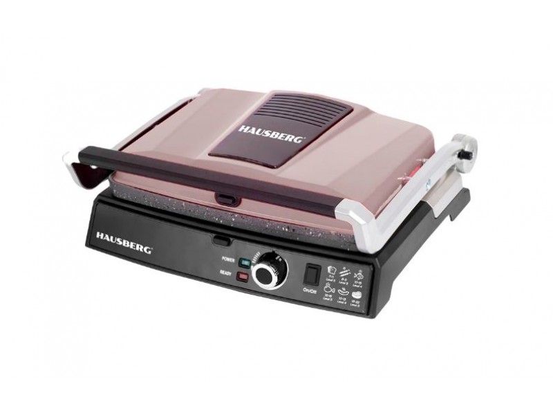 Grill electric Hausberg HB633GO, 2000-2200 W, placi antiaderente, suprafata de gatire 30x24.5 cm, termostat, Rose Gold