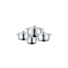 Set 4 cratite Peterhof din Inox cu capac,2.1, 3. 4, 6.9 Litri, 8 piese,fund 5 straturi