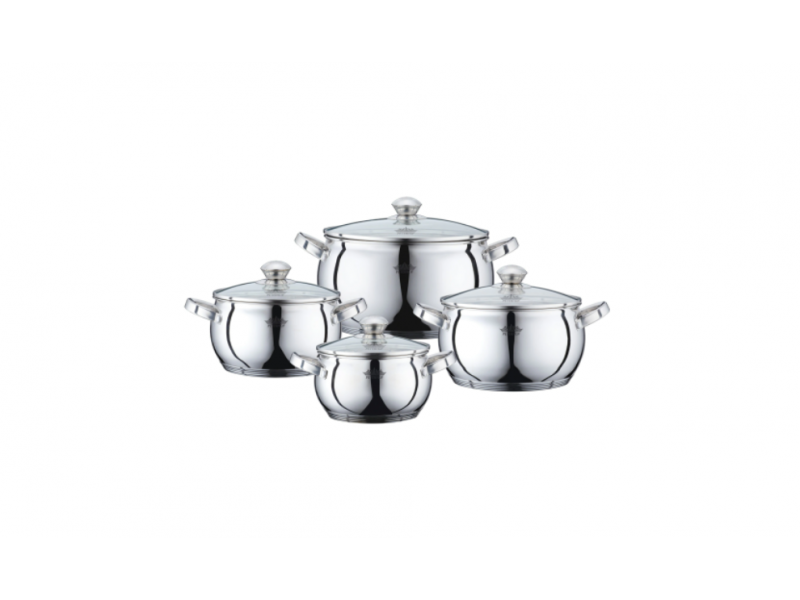 Set 4 cratite Peterhof din Inox cu capac,2.1, 3. 4, 6.9 Litri, 8 piese,fund 5 straturi