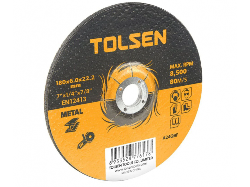 Disc abraziv cu centru coborat Tolsen, 230 x 6 x 22 mm, pentru piatra